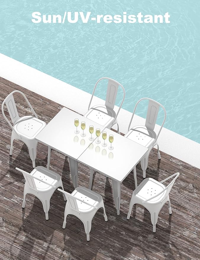 Patio Dining Chairs Matte White Metal Farmhouse Stackable Set of 4