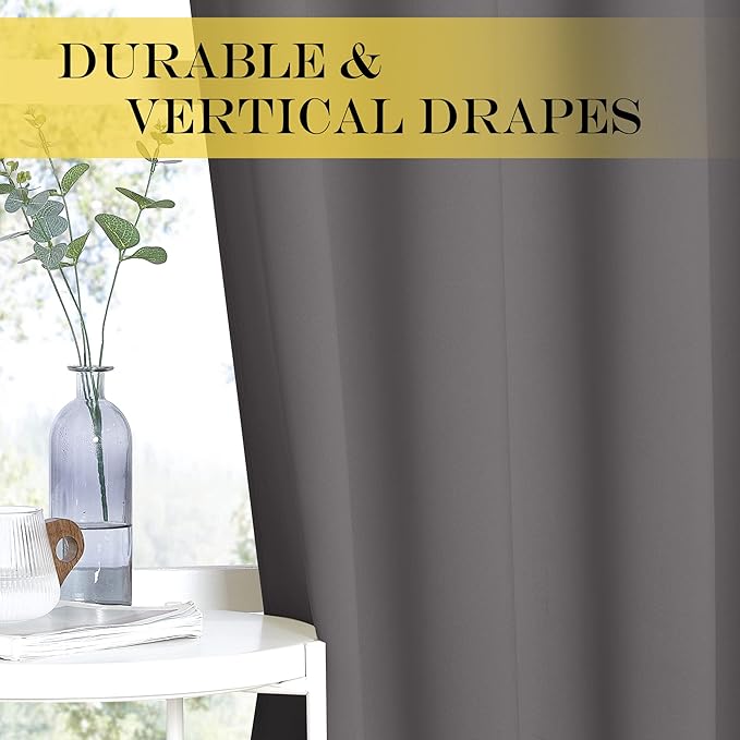 NICETOWN Grey Blackout 108 inch Curtains for Bedroom - Energy Saving Thermal Insulated Solid Grommet Blackout Curtain Drape for Living Room, W52 x L108, 1 Panel