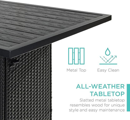 Best Choice Products 5-Piece Outdoor Wicker Bar Table Set for Patio, Poolside, Backyard w/Built-in Bottle Opener, Hidden Storage Shelf, Metal Tabletop, 4 Stools - Black