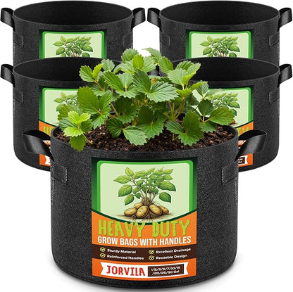 5 Pack 2 Gallon Grow Bags, Thickened Nonwoven Fabric Planter Pots with Handles, Heavy Duty 300G Garden Pots for Tomato, Potato and Vegetable