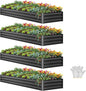 YITAHOME 4pcs 12x4x1 ft Galvanized Raised Garden Bed Kit, Large Metal Planter Box with Gloves, Safety Rubber & Support Rod, Outdoor Flower Bed for Plants Vegetables, Black