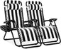 Best Choice Products Set of 2 Adjustable Steel Mesh Zero Gravity Lounge Chair Recliners w/Pillows and Cup Holder Trays - Black Striped