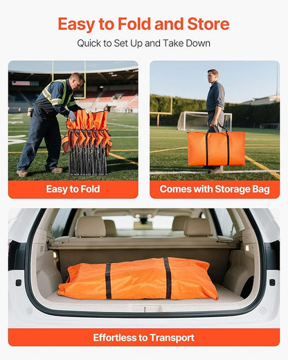 VEVOR Portable Folding Bench, 6 Seat Foldable Soccer Bench with Side Pockets and Carrying Bag, Lightweight Sideline Seating with Back Rest for Football, Baseball, Camping, Outdoor Events, Orange