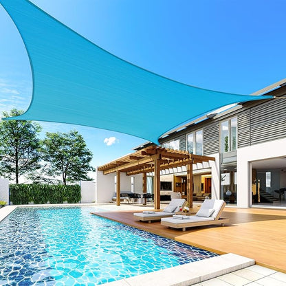 Quictent 12x16ft 185G HDPE Rectangle Sun Shade Sail Canopy 98% UV Block Outdoor Patio Garden with Hardware Kit (Turquoise)