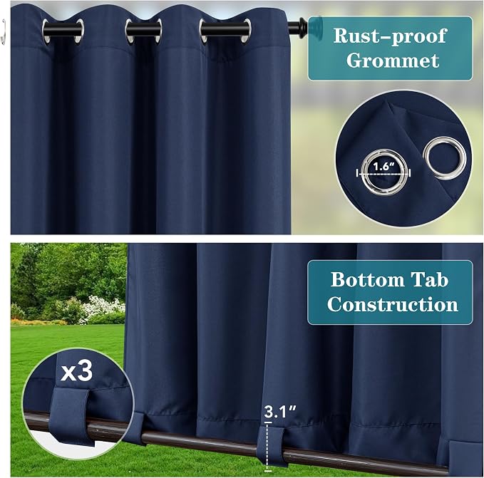 HolidayIdeas Outdoor Curtains for Patio Waterproof-4 Panels Windproof - Image 2