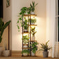Bamworld Plant Shelf with Grow Light for Indoor Plants Corner 6 Tier Metal Plant Stand Wood Flower Stand for Home Living Room Decor Patio Decor