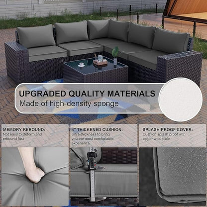 Kullavik 9 Pieces Outdoor Patio Furniture Set,PE Wicker Rattan Sectional Sofa Patio Conversation Sets with Swivel Rocking Chairs Set,Grey
