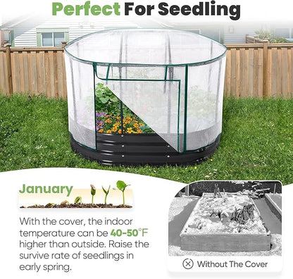 KING BIRD Raised Garden Bed with Cover Galvanized Oval Planter Garden Box Outdoor for Gardening, Vegetables, Flowers White 4x3x1 ft