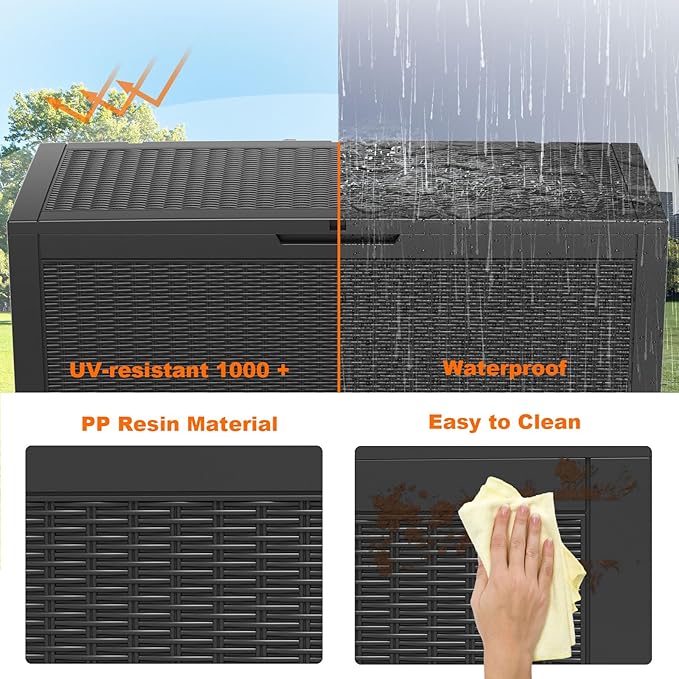 Deck Box, Black Resin Outdoor Storage, 100 Gallon Capacity