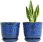 Gepege 6 Inch Ceramic Planter, Blue Plant Pot with Drainage Holes and Saucers for Indoor Plants, Birthday for Women Mom