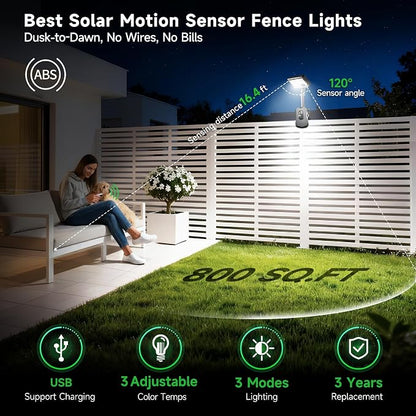 Solar Motion Light Outdoor, 3CCT Clip On Fixture, 600LM 1500mAH Type-C USB & - Image 2