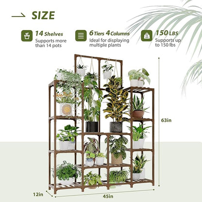 Plant Stand Indoor Outdoor 63" Tall Plant Shelf for Plants 12-Tier Large Plant Sheves for Living Room Heavy Duty Plant Rack Garden Balcony Patio Hanging Planter