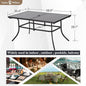 Dining Table, 6-Person Rectangular Black Steel Patio Table with Umbrella Hole