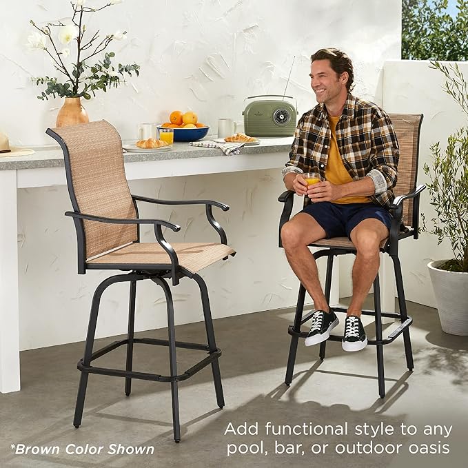 Best Choice Products Set of 2 Swivel Barstools, Bar Height Outdoor Chairs, 360 Rotating Patio Bar Stools w/All-Weather Mesh, 300lb Capacity - Black
