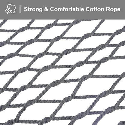SUNCREAT Double Outdoor Hammock, Polyester Rope Hammock with Strong Spreader bar, Gray