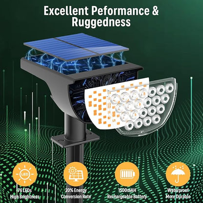 Solar Lights Outdoor Waterproof IP65, Solar Powered 76 LED 3 Lighting Modes Solar Spot Lights Outdoor for Yard Garden Landscape Pathway (Warm White, 4 Pack)