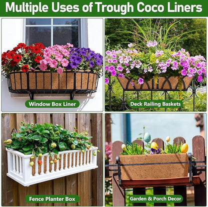 Riare 2 Pack 36 Inch Rectangle Coconut Liners for Planters, Natural Coconut Fiber Planter Liners, Window Box Liner Trough Coco Liner for Outdoor Flower, Garden Wall, Deck & Fence Planter Boxes