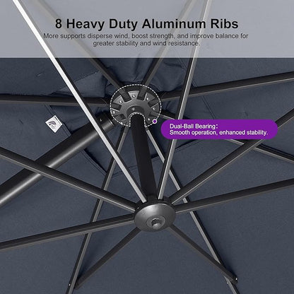 PURPLE LEAF Patio Umbrella 8' X 8' Rectangle Cantilever Umbrella Large Aluminum Outdoor Umbrellas with 360-degree Rotation & UPF40+ Premium Fabric for Deck Pool Garden Yard, Ocean Slate
