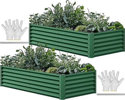 YITAHOME 6x3x1.5 2pcs Large Raised Garden Bed Kit, Galvanized Metal Planter Box with Gloves, Ground Nails, Support Rod, Outdoor Above Ground Planters for Plants Vegetables Flowers, Green