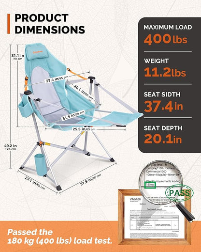 KingCamp Hammock Chair with Footrest – Heavy Duty Swinging Rocking Camping Chairs for Adults up to 400lbs, Folding Portable Oversized Rocker with Cup Holder & Pillow for Outdoor Beach Lawn RV Sports