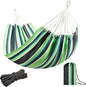JoyView Brazilian Hammock for Single Preson - 78.8x39.4” Portable Cotton Hammock with Hanging Ropes & Carry Bag Large for Patio 300LBS Capacity Perfect for Outdoor/Indoor - Green/Black Stripe