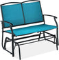 Best Choice Products 2-Person Outdoor Patio Swing Glider Steel Bench Loveseat Rocker for Deck, Porch w/Textilene Fabric, Steel Frame - Peacock Blue/Black