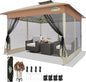 COBIZI Gazebo 13x13 Pop Up Canopy, Gazebos on Clearance - Canopy Tent with Mosquito Netting for Lawn, Garden, Backyard & Patio - Carpas para Patio- Water Resistant and UPF50+ (Khaki)