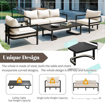 Merax 4 Piece Sectional Furniture Patio Sofa Multi-Person Outdoor Steel Sofa Set, Waterproof, Anti-Rust and Anti-uv, Suitable for Gardens and Lawns，Beige