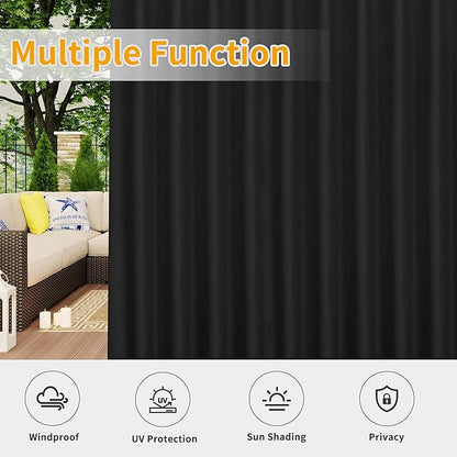 Easy-Going Outdoor Patio Curtains Detachable Tab Top Windproof Weatherproof Curtain for Cabana, Porch, Pergola and Gazebo, Tab Bottom Drape, 2 Panels, 54W x 120L inch, Black