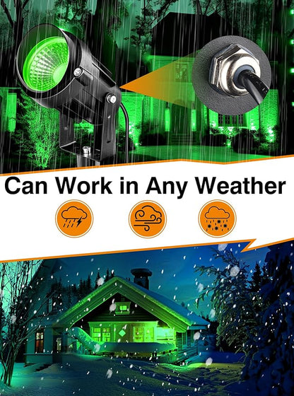 Christmas Green LED Spot Lights Landscape Lights Outdoor, 110v Plug in Landscape Lighting with IP66 Waterproof Halloween Spotlights for Garden Pathway Tree Pathway, 2 Pack7W Green LED Landscape Lights