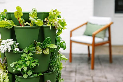 Greenstalk 7 Tier Leaf Vertical Planter for Growing a Variety of Strawberries, Vegetables, Herbs, & Flowers (Evergreen)