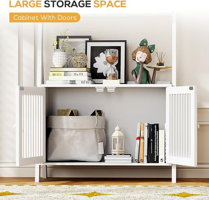 4-Tier Ladder Shelf with Drawers 59.5"H x 24.8"L x 10.6"W, Ladder Bookshelf with 6 Hooks, Tall Narrow Retro Bookcase, Freestanding Storage Shelf for Living Room, Home Office, Bedroom, White
