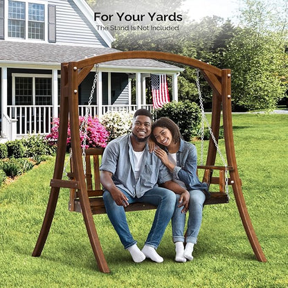 VINGLI Heavy Duty 880 LBS 5 FT Patio Wooden Porch Swing Outdoor with Upgraded Adjustable Chains, Outdoor Hanging Swing Bench for Garden, Yard, Balcony (5 FT, Rustic)