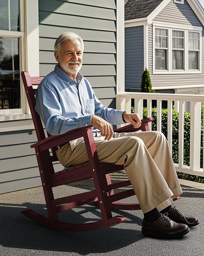 Rocking Chairs, 2-Pack Crimson Red HDPE Patio Rockers with 350 lb Capacity