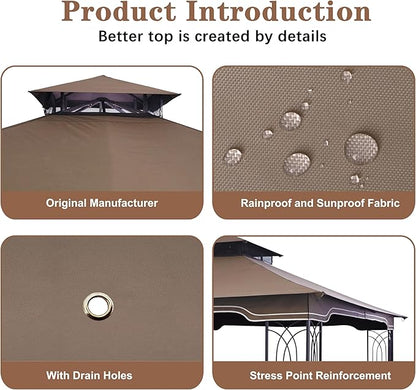SCOCANOPY Replacement Gazebo Canopy for 10 x 12 Regency II Patio Gazebo Model L-GZ798PST,A101004104,A101004105,(Brown)