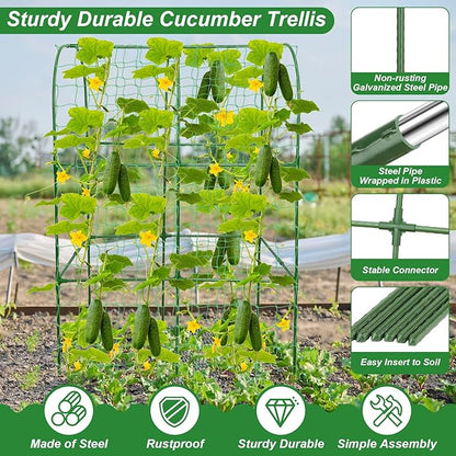 Cucumber Trellis for Raised Bed 50 x 34 Inch U-Shape Garden Trellis for Climbing Plants Outdoors Metal Garden Cucumbers Arch Trellis, Cucumber Plant Support for Tomato, Pea, Zucchini, Vine Flower