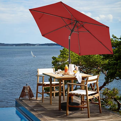 JEAREY 7.5FT Patio Umbrella Outdoor Market Umbrella with 6 Sturdy Ribs, Push Button Tilt/Crank Table Umbrella for Garden, Deck, Backyard and Pool, Red