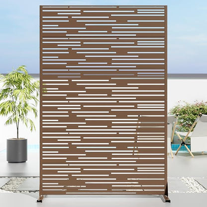 Casaphoria Metal Privacy Screen Outdoor, 72" H x 47" W Freestanding Decorative Privacy Screen for Patio Deck Balcony Garden with Stable Base, Brown-Shine