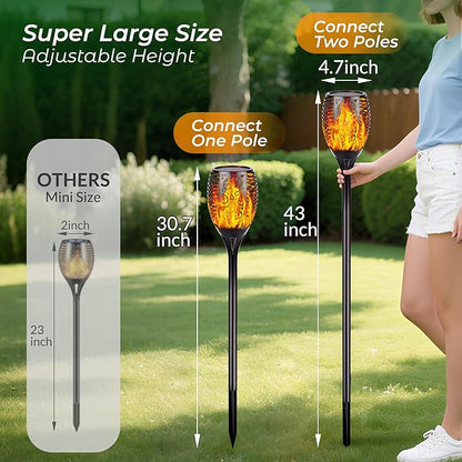 Torches 6 Pack Solar Flickering Flame, 96 LED, Adjustable 30.7 to 43 Inch