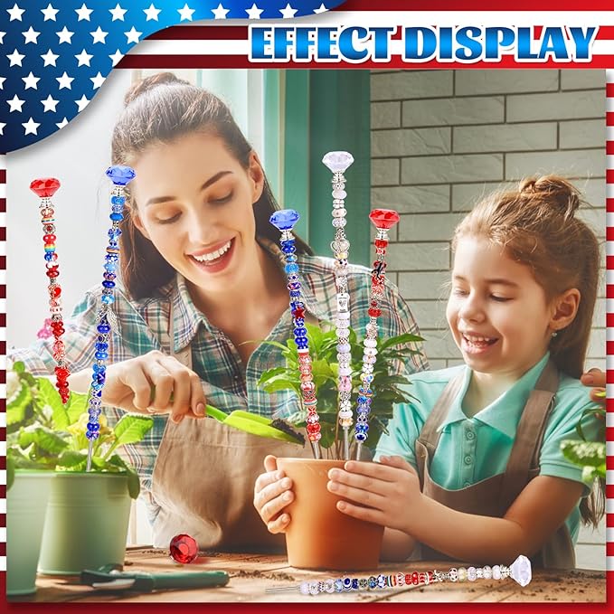 Decorative Garden Stakes DIY Fairy Wand Kit, Red White Blue Beads