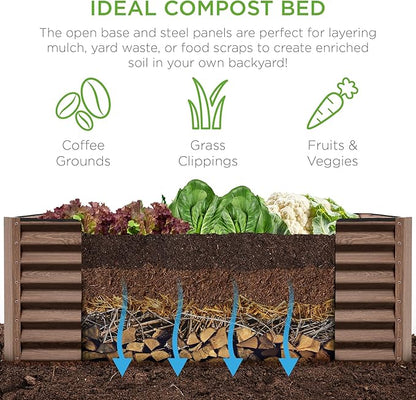 Best Choice Products 6x3x2ft Outdoor Metal Raised Garden Bed, Deep Root Box Planter for Vegetables, Flowers, Herbs, 269 Gallon Capacity, 100% Non Toxic Materials - Dark Brown Wood Grain