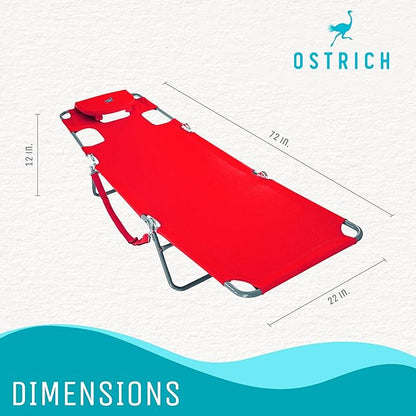 Ostrich The Original Chaise 72 x 22 Inch Lounge Portable Reclining Lounger, Outdoor Patio, Beach, Lawn, Camping, or Pool Tanning Chair, Red