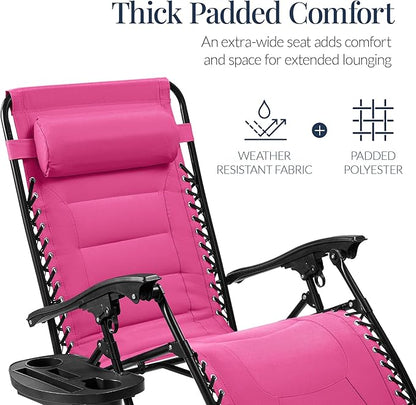 Best Choice Products Oversized Padded Zero Gravity Chair, Folding Outdoor Patio Recliner, XL Anti Gravity Lounger for Backyard w/Headrest, Cup Holder, Side Tray, Polyester Mesh - Hot Pink