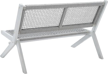 SAFAVIEH Outdoor Collection Kobina Grey Acacia Wood/Grey Rope Foldable Bench (Fully Assembled)