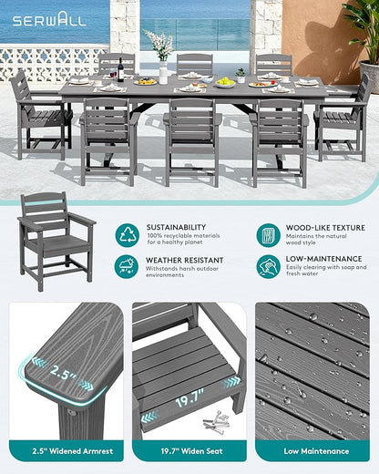 SERWALL Outdoor Dining Chairs Set of 4, All-Weather HDPE Patio Chair with 19.7" Widened Seat, for Backyard, Garden, Gray