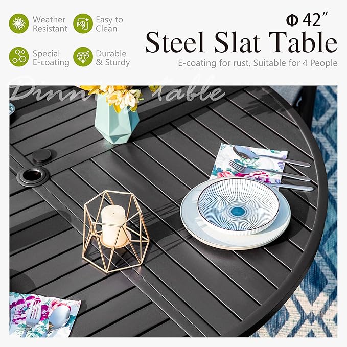 Sophia and William Outdoor Patio Dining Set for 4, Outdoor Table and Chairs, Removable Seat Cushions, Black 42" Round Patio Dining Table,Blue