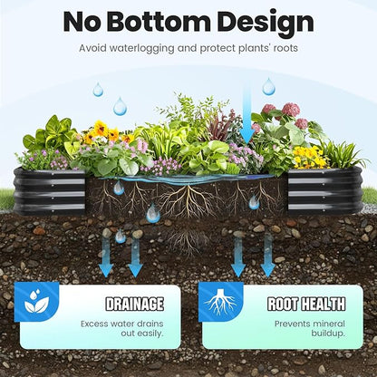 Quictent Galvanized Raised Garden Bed Kit, 8x4x1 ft Oval Metal Planter Box for Vegetables, Strengthened by Crossbar, Dark Gray, 2PCS