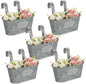 Briful 10'' Hanging Planter Outdoor 5PCS Metal Railing Planter for Herb Flower, Oval Galvanized Buckets with Detachable Hooks, Garden Fence Balcony Windowsill Hanging Pot, Grey
