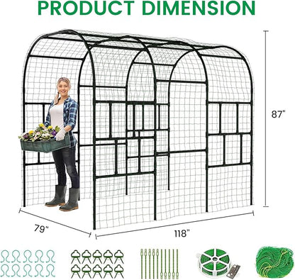 DoCred Garden Arch Trellis for Climbing Plants, 87 Inch Large Garden Trellises Outdoor Metal Plants Support Archway Arbor Tunnel for Vegetables Plant Cucumber Trellis Decoration, Black