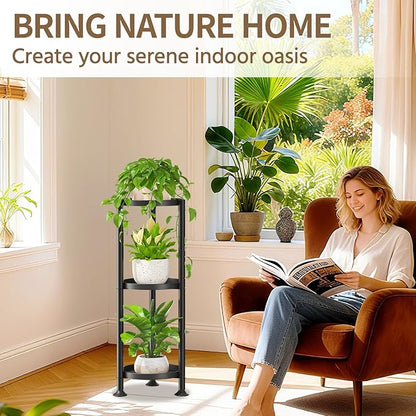 LASZOLA 3 Tier Black Corner Plant Stand Indoor for Large Tall Flower, Heavy Duty Sturdy Metal Vertical Tiered Planters Holder for Patio, Multi Level Wrought Iron Organizer Décor for Modern Farmhouse